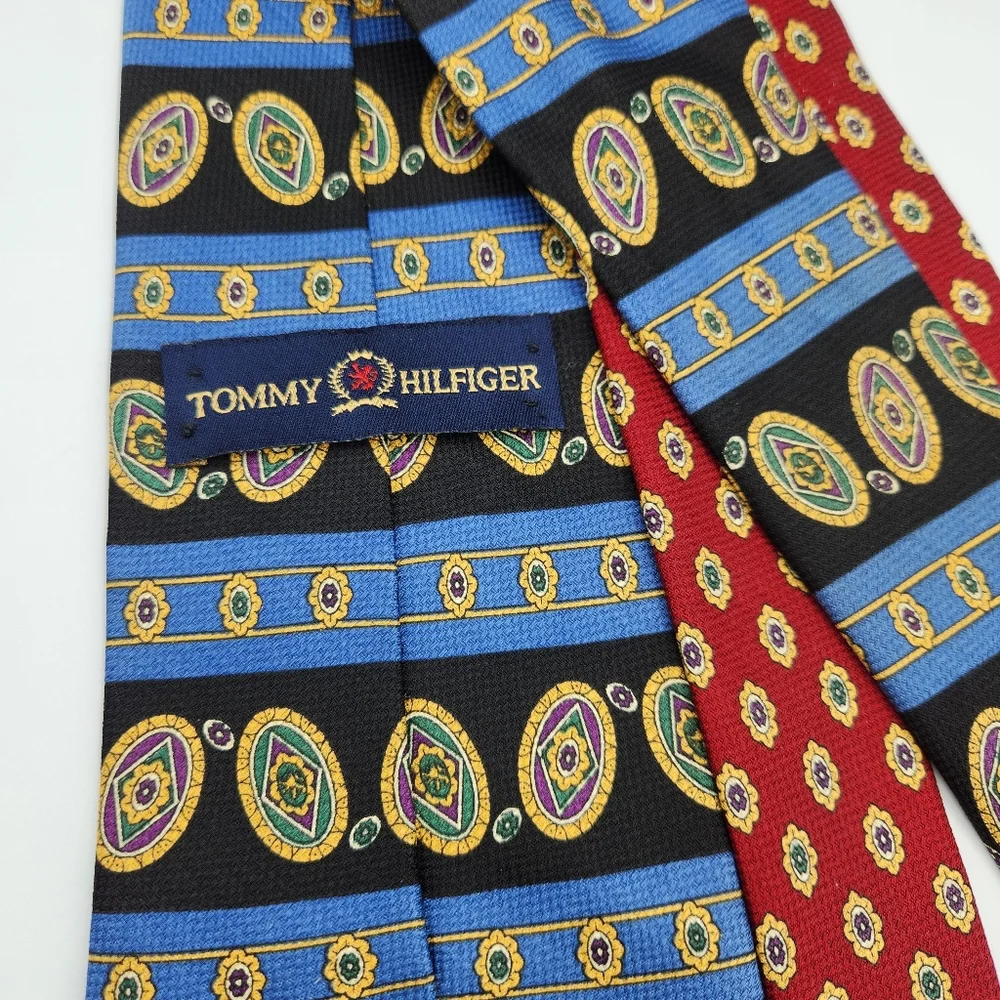 Vintage Tommy Hilfiger‎ Tie Medallion Blue Green Gold